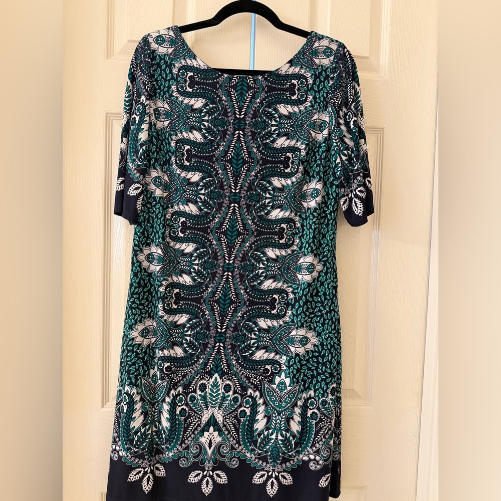 Eliza J Green & Navy Paisley Shift Dress Size 14